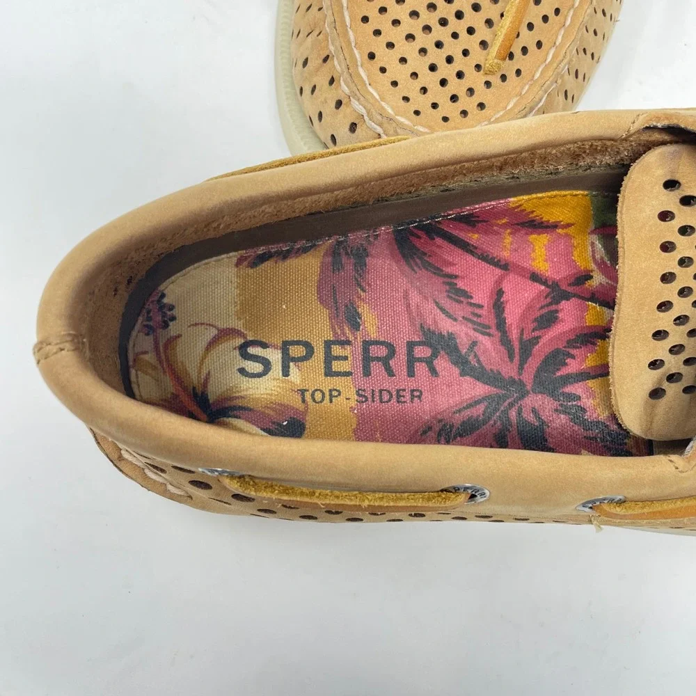 Sperry Top-Sider Mens 7M Authentic Original Tan Perforated Leather Boat Shoes